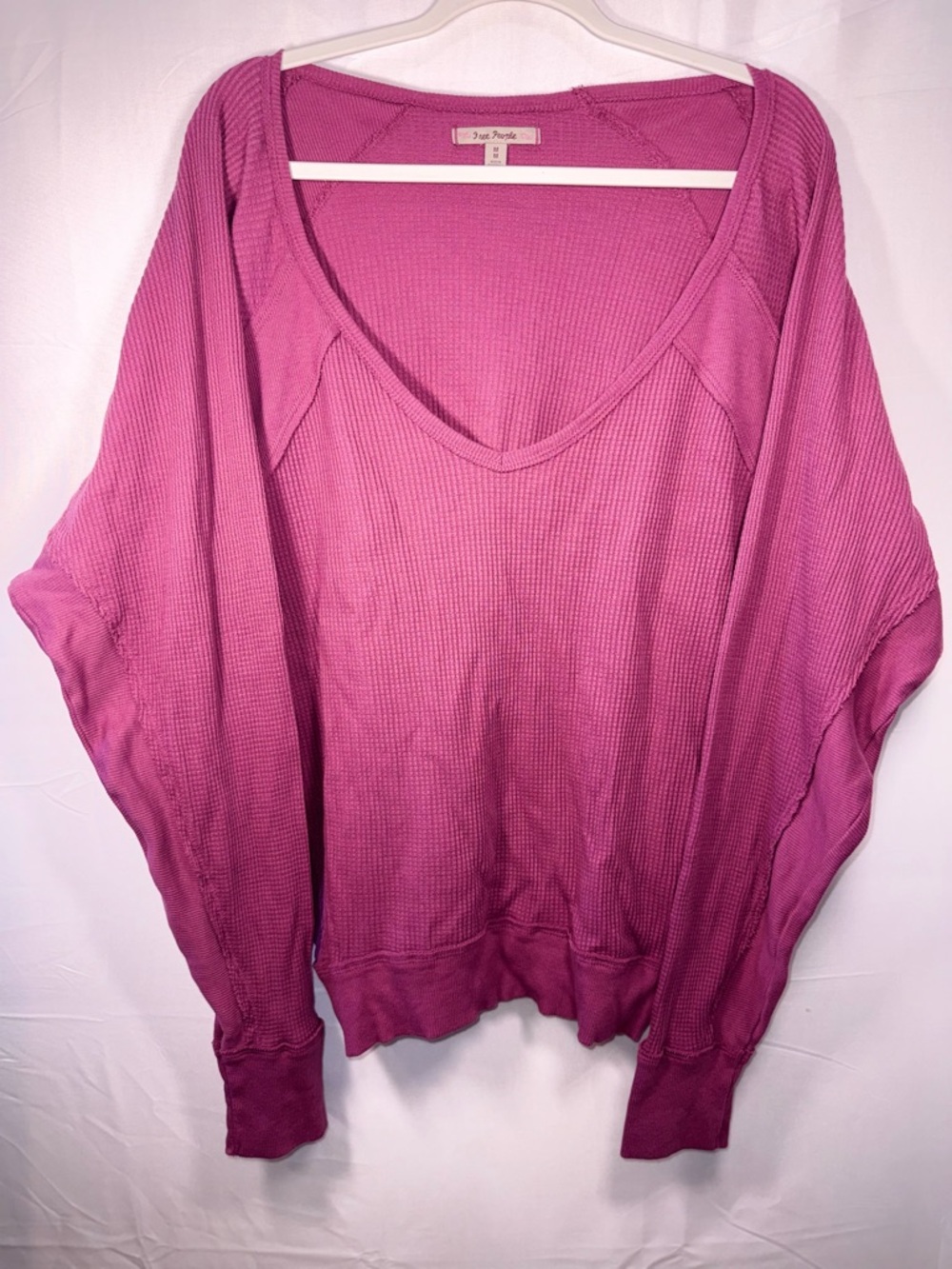 Free People Oversized Women Comfy V-Neck Waffle Knit Pink Sweater Size Medium